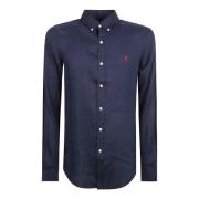 Navy Linnen Slim-Fit Overhemd Ralph Lauren , Blue , Heren