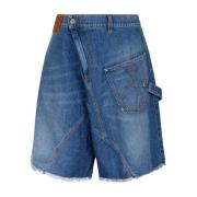 Blauwe Denim Bermuda Shorts met Franjes JW Anderson , Blue , Heren