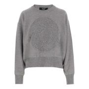 Wol Kasjmier Pullover Crew Neck Sweater Versace , Gray , Dames