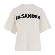 Katoenen Crew Neck T-shirt Logo Detail Jil Sander , White , Dames