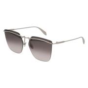 Zonnebril Zilveren Frame Grijze Lens Alexander McQueen , Gray , Dames