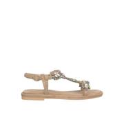 Rhinestone Square Toe Flat Sandal Alma EN Pena , Beige , Dames