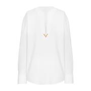 Goud-tone Plunge V-hals Shirt Valentino Garavani , White , Dames