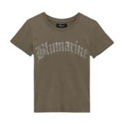 Kristal-Verfraaid Logo-Detail T-Shirt Blumarine , Gray , Dames