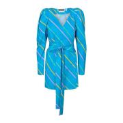 80s Streep Bridget Wrap Jurk Rotate Birger Christensen , Blue , Dames