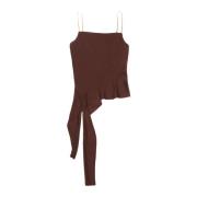 Ethereal Satijnen Asymmetrische Top Helmut Lang , Brown , Dames