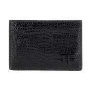 Zwarte Croco Kaarthouder Portemonnee Tom Ford , Black , Heren