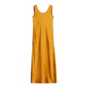 Glanzende Wijdvallende Mouwloze Maxi Jurk Rodebjer , Yellow , Dames