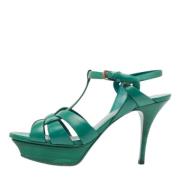 Pre-owned Leather sandals Yves Saint Laurent Vintage , Green , Dames