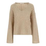 Beige V-Neck Wool Blend Sweater By Herenne Birger , Beige , Dames