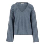 Wolmix V-hals Sweater By Herenne Birger , Blue , Dames