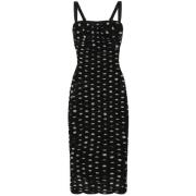 Polka-dot Midi Jurk met Tule Paneel Dolce & Gabbana , Black , Dames