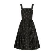 Polka Dot Midi Jurk met Knoopdetail Dolce & Gabbana , Black , Dames