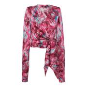 Verenprint satijnen wikkelblouse Balmain , Pink , Dames