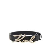 Signature Leren Riem Karl Lagerfeld , Black , Dames