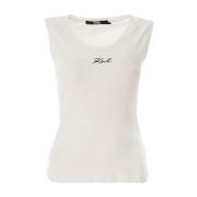 Rib Tank Top Wit Geborduurd Karl Lagerfeld , White , Dames