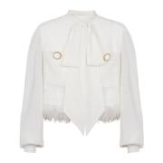 Tweed en crepe jas Balmain , White , Dames