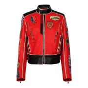 Lamsleren jas met Racing-patches Balmain , Red , Heren