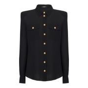 Crepe de chine overhemd Balmain , Black , Dames