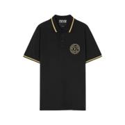 Zwart Goud Geborduurd Poloshirt Versace Jeans Couture , Black , Heren