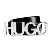 Zilveren Logo Gesp Leren Riem Hugo Boss , Black , Dames