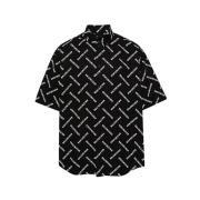 Oversized Zwart Wit Katoenen Shirt Balenciaga , Black , Heren