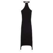 Ribgebreide Suspenders-Detail Midi Jurk Courrèges , Black , Dames