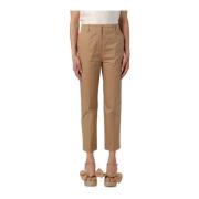 Broek in Popeline Stof Kaos , Beige , Dames