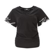 Signature V-hals T-shirt in Zwart Karl Lagerfeld , Black , Dames