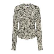 Blouse met zebraprint en ruches aan de zoom Rotate Birger Christensen ...