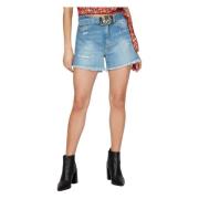 Vintage Denim Shorts met Franjes Pinko , Blue , Dames