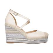 Geweven Wedge Sandal met Strass Alma EN Pena , White , Dames