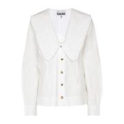 Ruffled Bib Collar Cotton Shirt Ganni , White , Dames