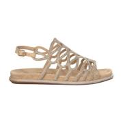 Glitter Interlaced Flat Sandal Alma EN Pena , Beige , Dames