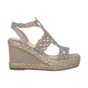 Geweven Wedge Sandal met Rhinestone Detail Alma EN Pena , Gray , Dames