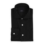 Zwarte Stretch Katoenen Cult Shirt Barba Napoli , Black , Heren