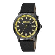 Zwarte Leren Analoge Horloge met Datum Just Cavalli , Black , Heren