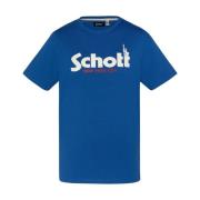 Katoen Logo TShirt Blauw Ronde Hals Korte Mouw Schott NYC , Blue , Her...