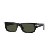 Groene Lens Zwarte Frame Zonnebril Persol , Black , Heren