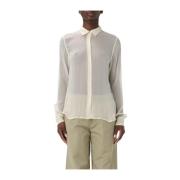 Zijden Shirt met Italiaanse Kraag Aspesi , Beige , Dames