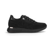 Zwarte Fluwelen Basket Schoenen Gabor , Black , Dames