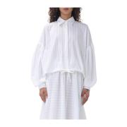 Katoenen overhemd met lintzoom Msgm , White , Dames