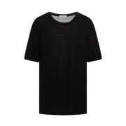 Zwart Zijden Crew Neck T-shirt Lemaire , Black , Heren
