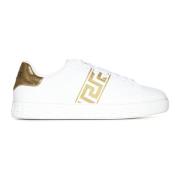 Witte Goud-tone Sneakers met Greca Motief Versace , White , Heren