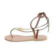 Rode Leren Enkelgebonden Sandaal Ancient Greek Sandals , Brown , Dames