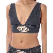 Zwart Gewassen Denim Top Aw24 Diesel , Black , Dames