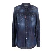 Regular Fit Donkerblauw Overhemd Dsquared2 , Blue , Dames