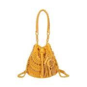 Studded Bucket Tas met Kettingen La Carrie , Yellow , Dames