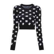 Intarsia-Knit Logo Sweater Zwart Dolce & Gabbana , Multicolor , Dames