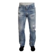 Blauwe Straight Fit Denim Jeans Dsquared2 , Blue , Heren